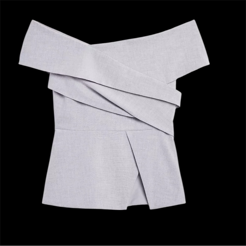 New w/Tags LOFT Versa Seasonless Stretch Gray Asymmetrical Off The Shoulder Top